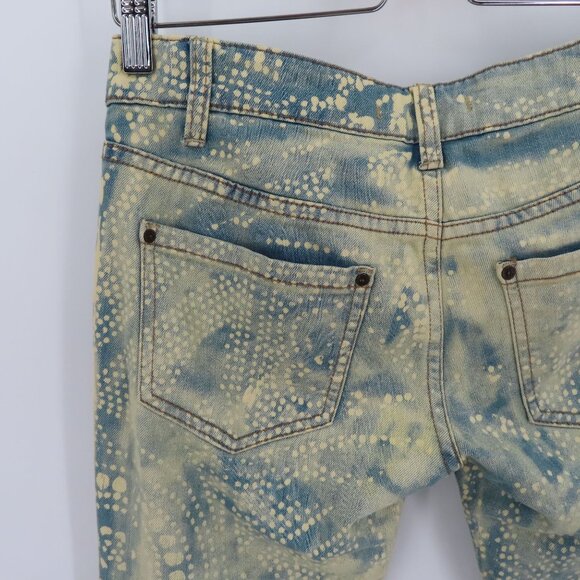 Free People Womens 24 Blue Bleached Dotted Swirl Flare Denim Jeans Pants Pockets - Picture 8 of 13